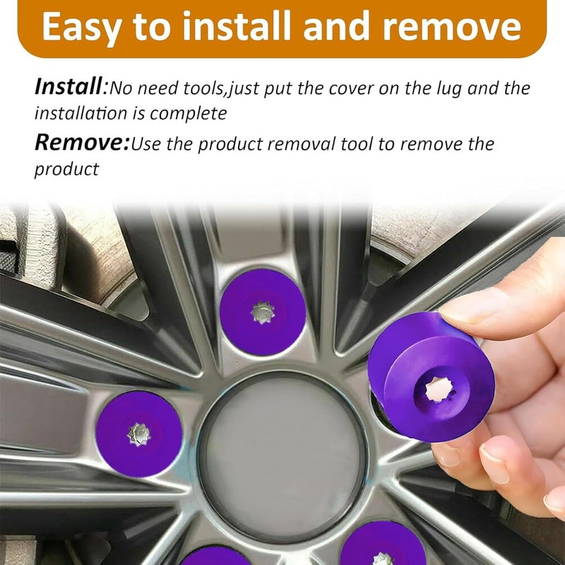 vvag 20PCS Car Wheel Lug Nut Covers, 17mm Wheel Bolt Cover Caps with Removal Tool, Black Lug Nut Covers Replacement 1K0 601 173 Compatible with VW Jetta Beetle Passat GTI CC (Purple) - Image 3